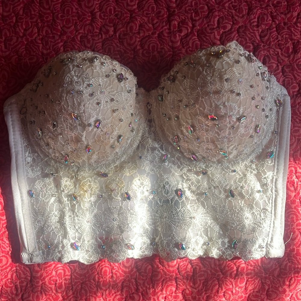 Windsor white crop top corset with gems
